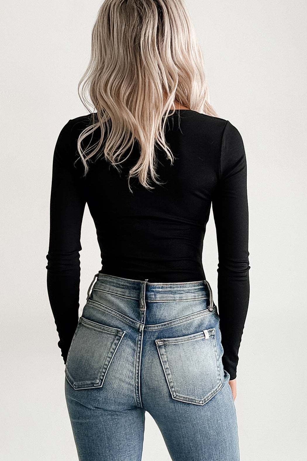 Rising Star Lace Detail Long Sleeve Bodysuit (Black)