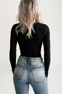 Rising Star Lace Detail Long Sleeve Bodysuit (Black)