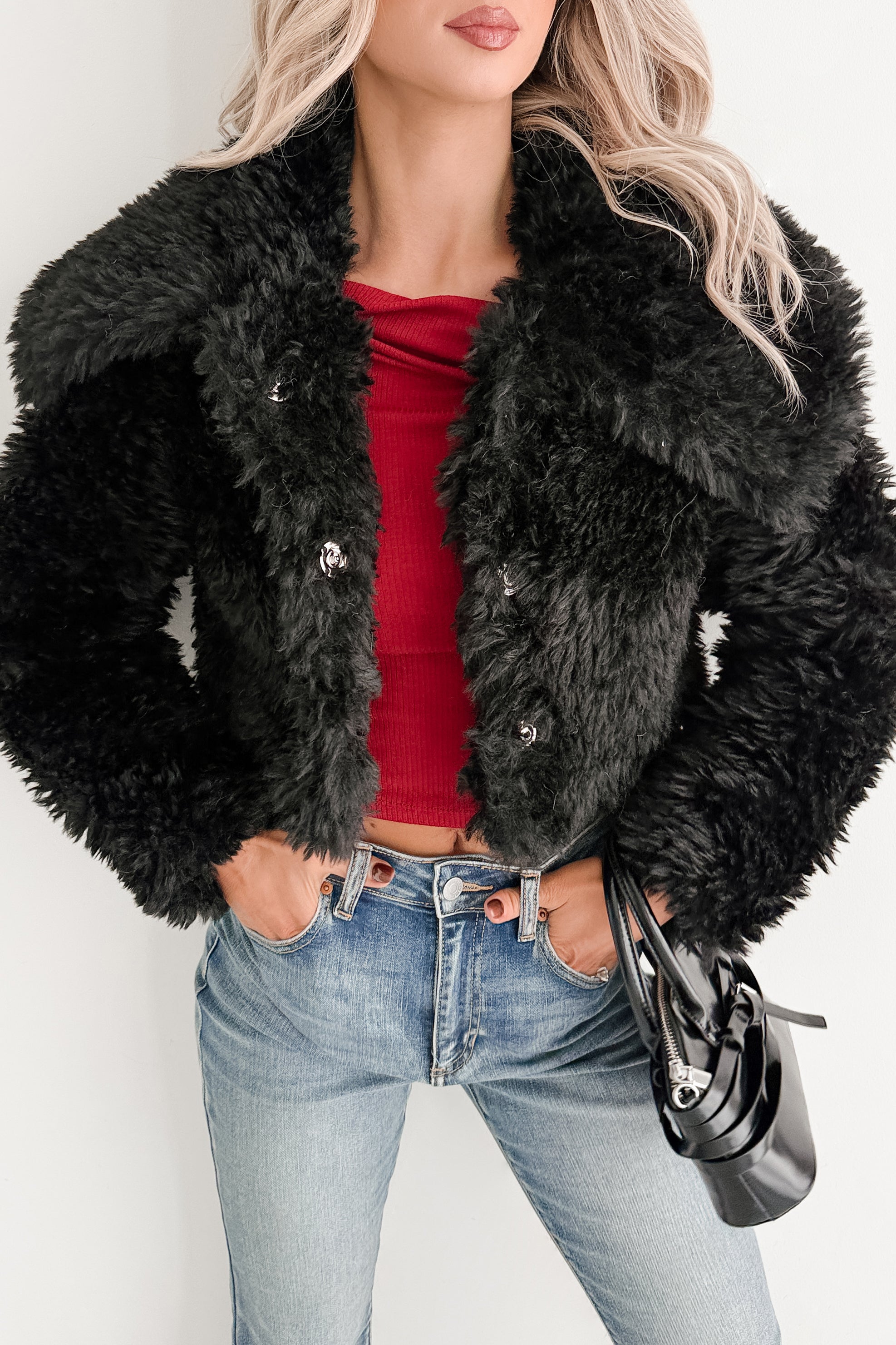 Strong Season Faux Fur Collared Jacket (Black) - NanaMacs
