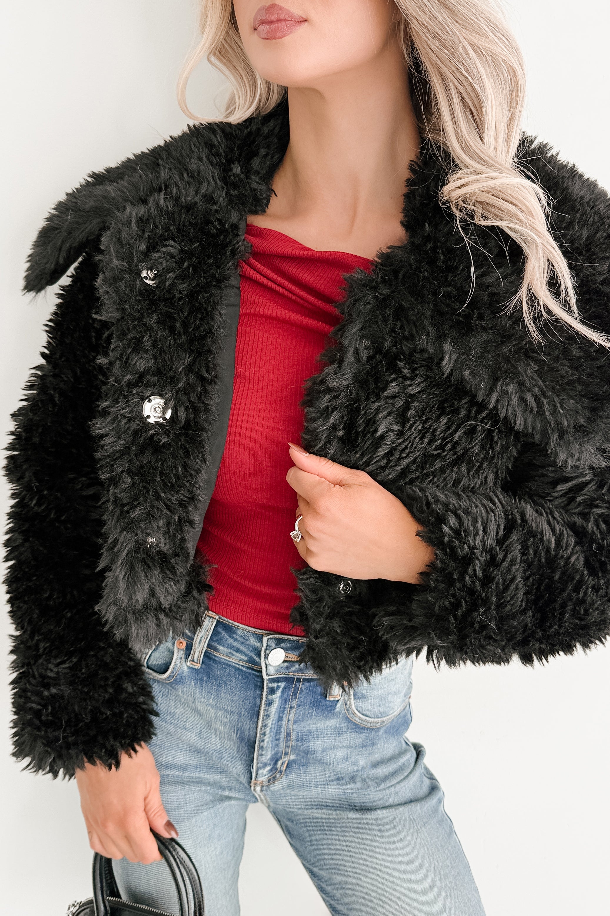 Strong Season Faux Fur Collared Jacket (Black) - NanaMacs