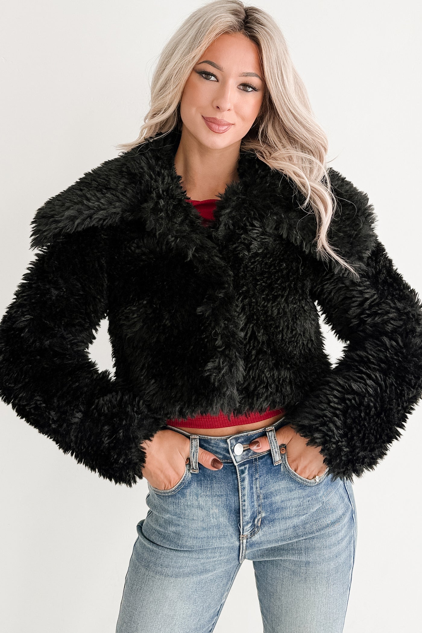 Strong Season Faux Fur Collared Jacket (Black) - NanaMacs
