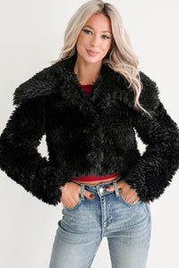 Strong Season Faux Fur Collared Jacket (Black) - NanaMacs