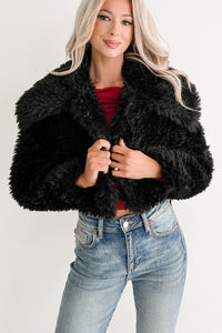 Strong Season Faux Fur Collared Jacket (Black) - NanaMacs