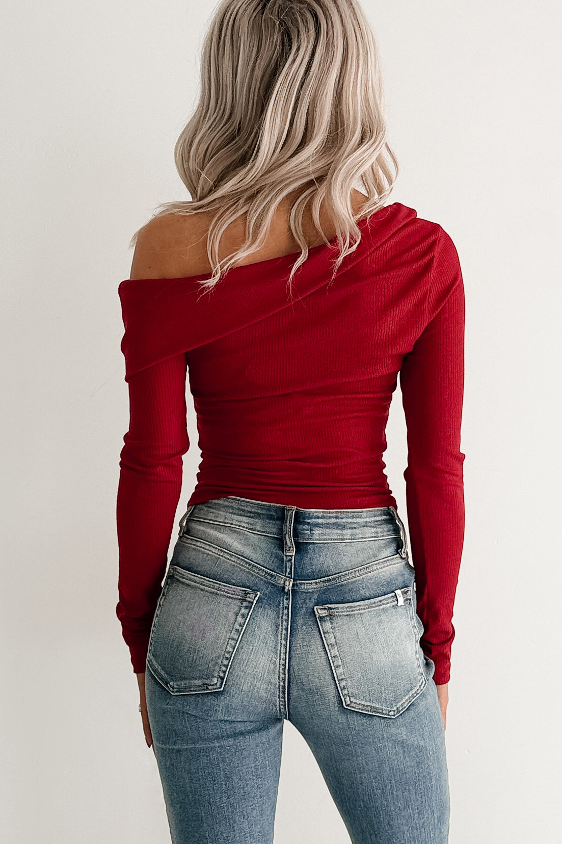 Luxe Basics One Shoulder Ribbed Top (Burgundy) - NanaMacs