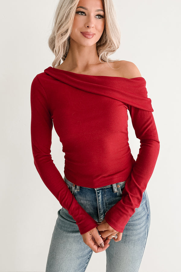 Luxe Basics One Shoulder Ribbed Top (Burgundy)
