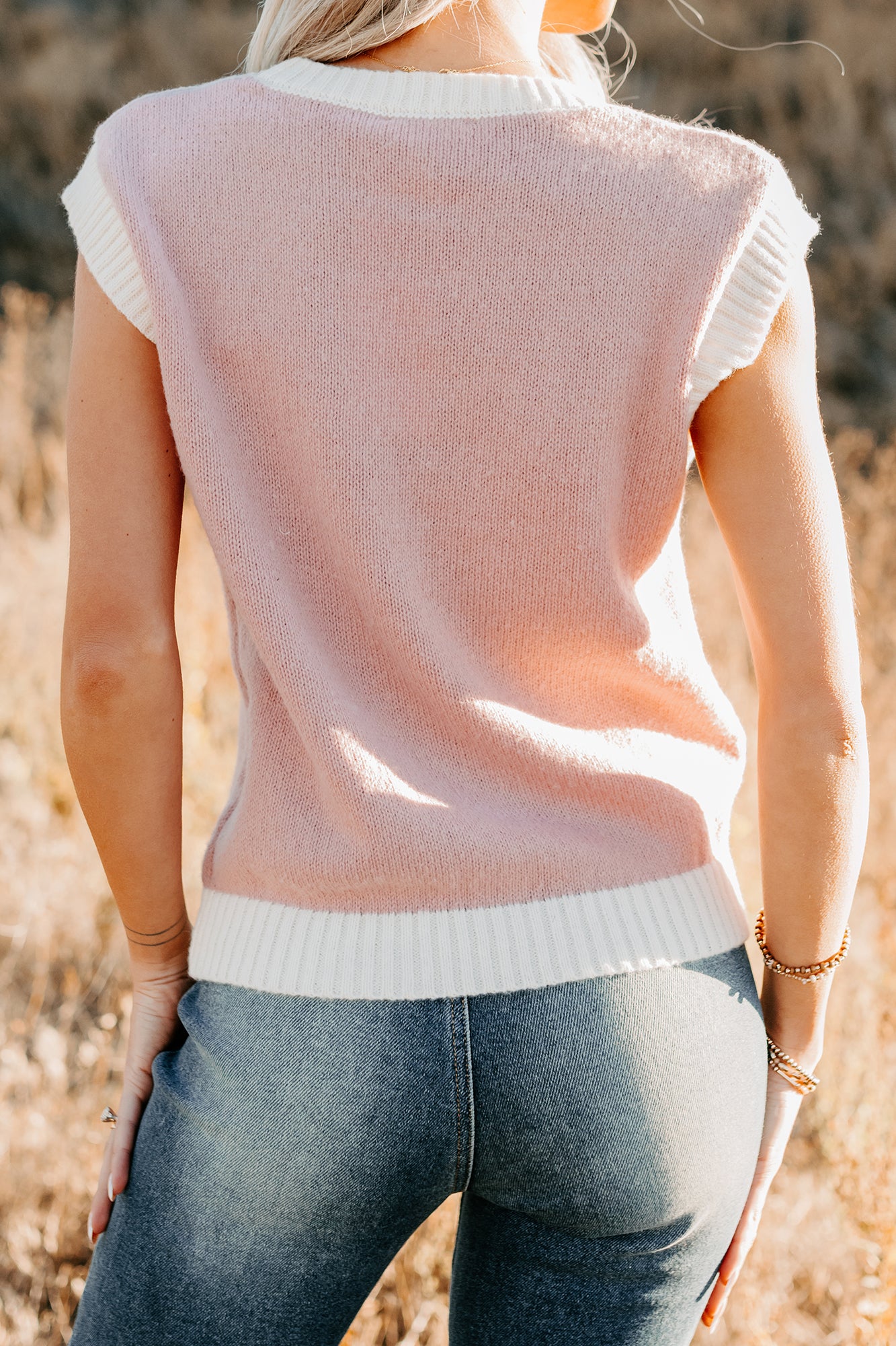 Lasso My Heart Horseshoe Sleeveless Sweater (Blush) - NanaMacs