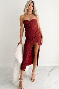 Glow Your Way Strapless Floral Midi Dress (Wine)