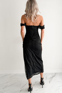 Loudly Her Off The Shoulder Glitter Lace Midi Dress (Black)