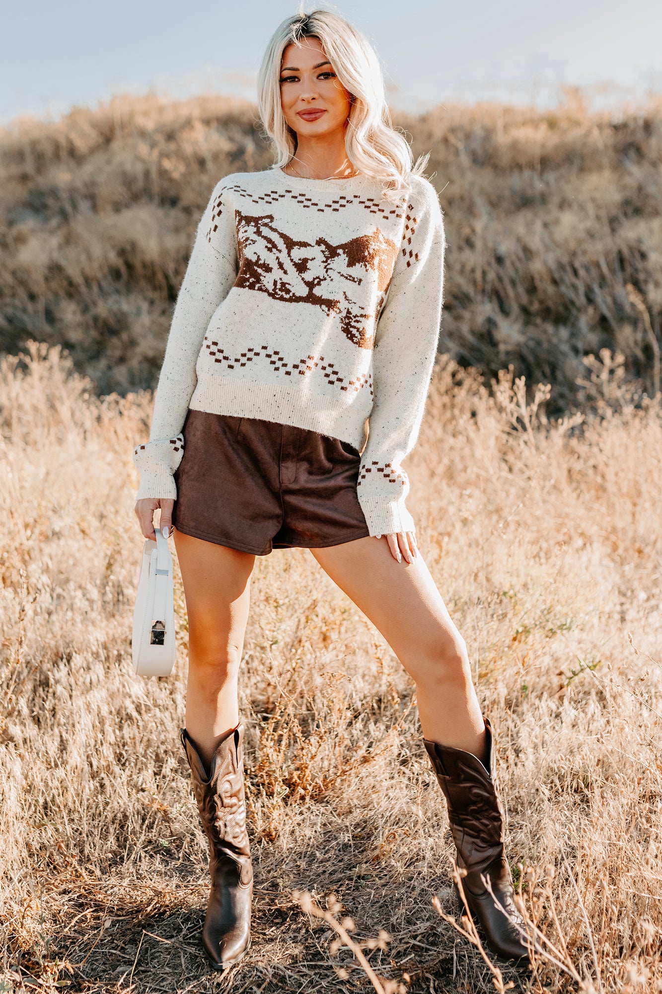 Rodeo Radiance Horse Pattern Knit Sweater (Oatmeal) - NanaMacs