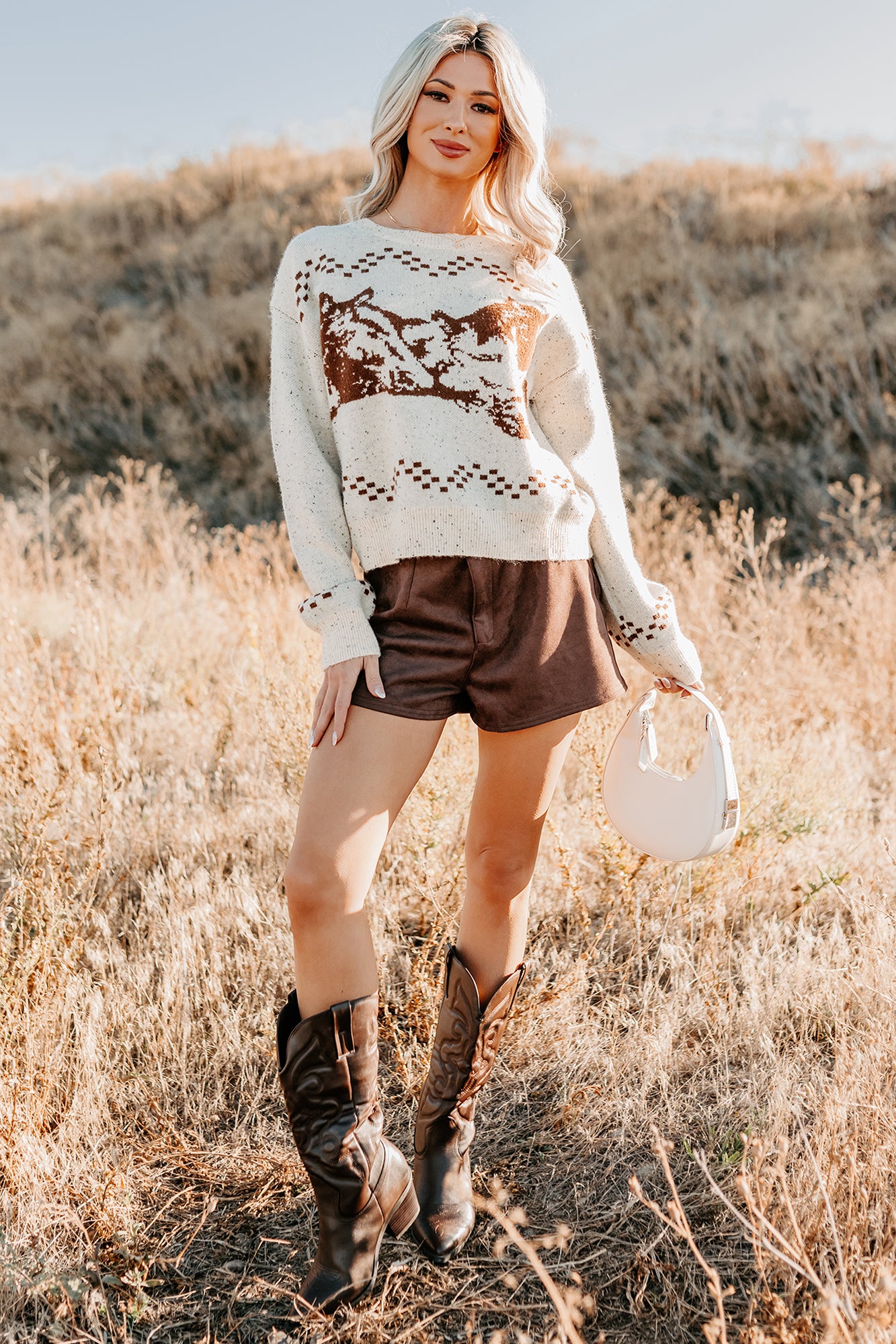 Rodeo Radiance Horse Pattern Knit Sweater (Oatmeal) · NanaMacs