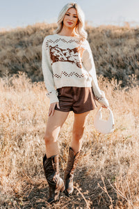 Rodeo Radiance Horse Pattern Knit Sweater (Oatmeal) - NanaMacs
