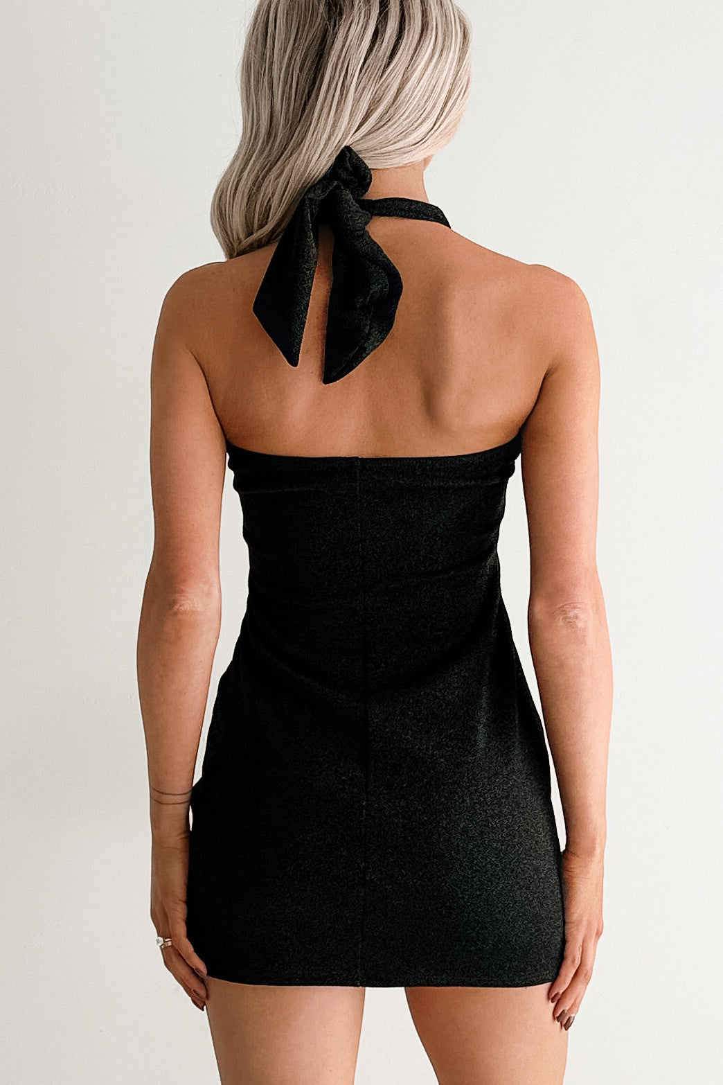 Glistening Girl Halter Glittery Mini Dress (Black)