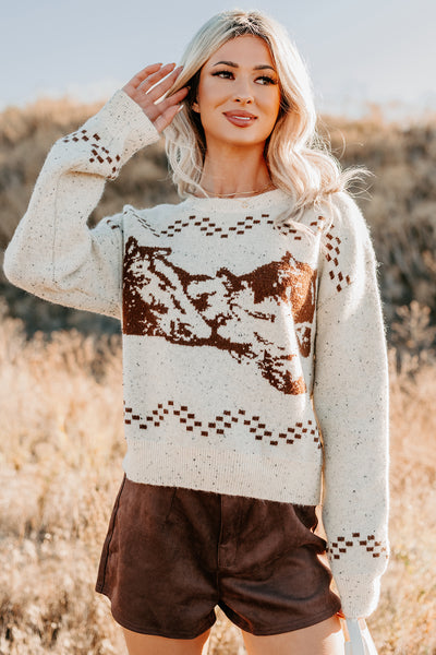 Rodeo Radiance Horse Pattern Knit Sweater (Oatmeal) - NanaMacs