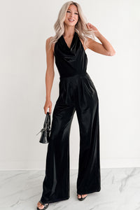 Meant To Win Faux Leather Halter Jumpsuit (Black) - NanaMacs
