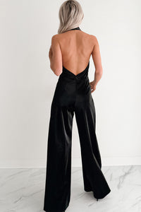Meant To Win Faux Leather Halter Jumpsuit (Black) - NanaMacs