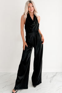 Meant To Win Faux Leather Halter Jumpsuit (Black) - NanaMacs