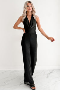 Dark & Dazzling Metallic Halter Jumpsuit (Black) - NanaMacs