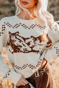 Rodeo Radiance Horse Pattern Knit Sweater (Oatmeal) - NanaMacs