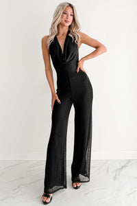 Dark & Dazzling Metallic Halter Jumpsuit (Black) - NanaMacs