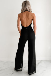Dark & Dazzling Metallic Halter Jumpsuit (Black) - NanaMacs