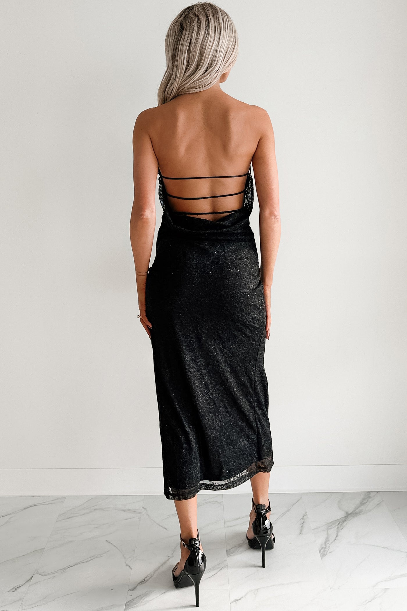 Glow Your Way Strapless Floral Midi Dress (Black) - NanaMacs