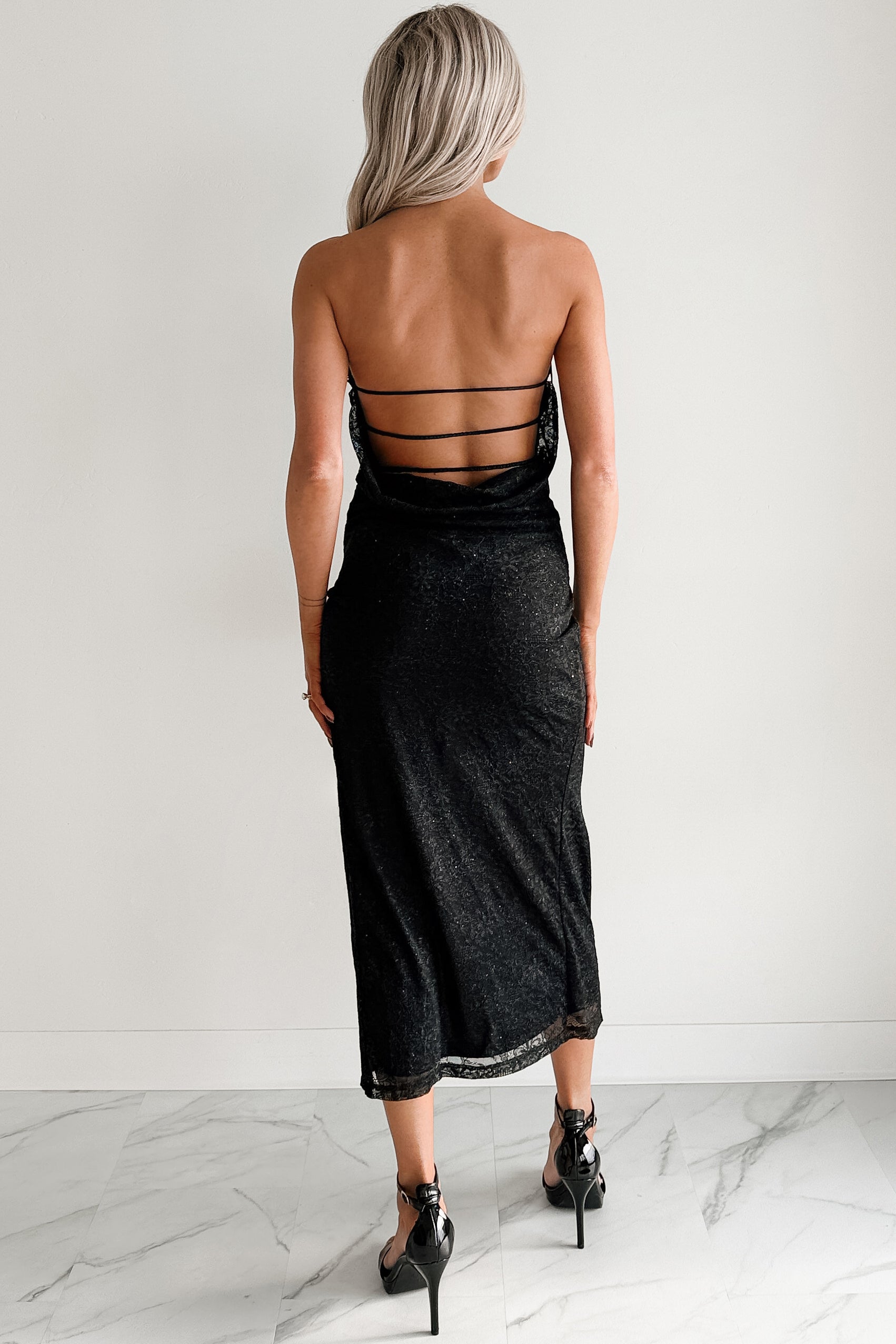 Glow Your Way Strapless Floral Midi Dress (Black) - NanaMacs