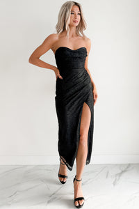 Glow Your Way Strapless Floral Midi Dress (Black) - NanaMacs