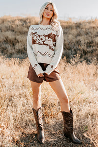 Rodeo Radiance Horse Pattern Knit Sweater (Oatmeal) - NanaMacs