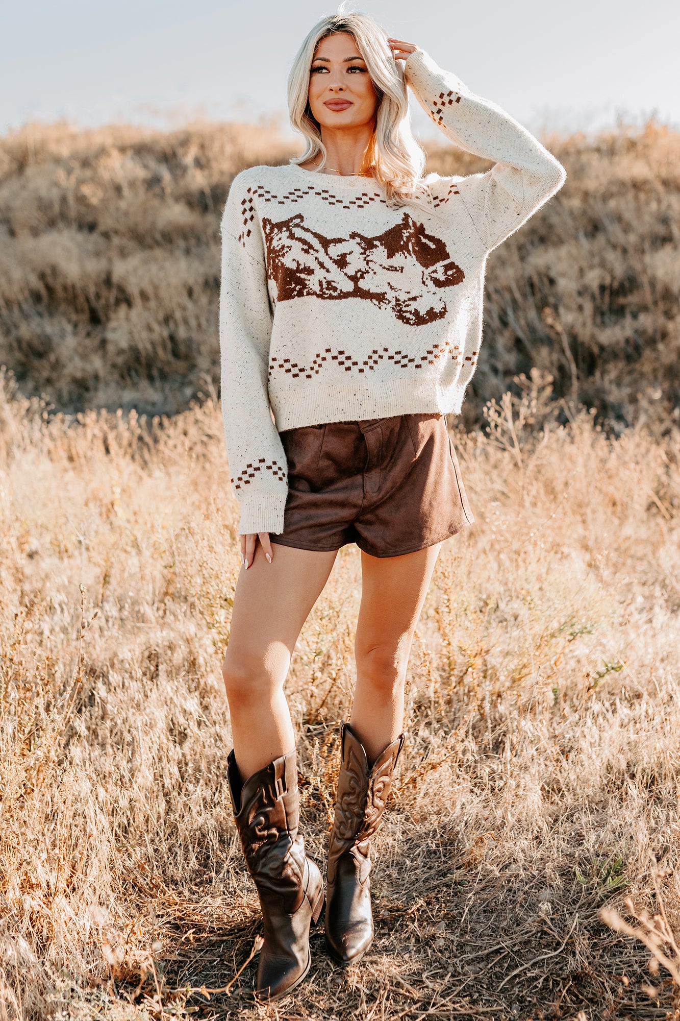Rodeo Radiance Horse Pattern Knit Sweater (Oatmeal) - NanaMacs
