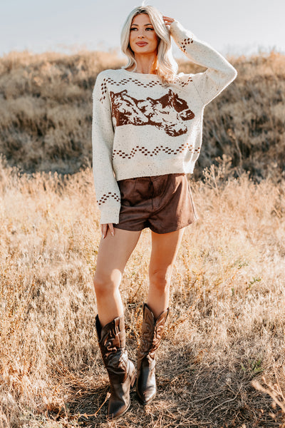 Rodeo Radiance Horse Pattern Knit Sweater (Oatmeal) - NanaMacs