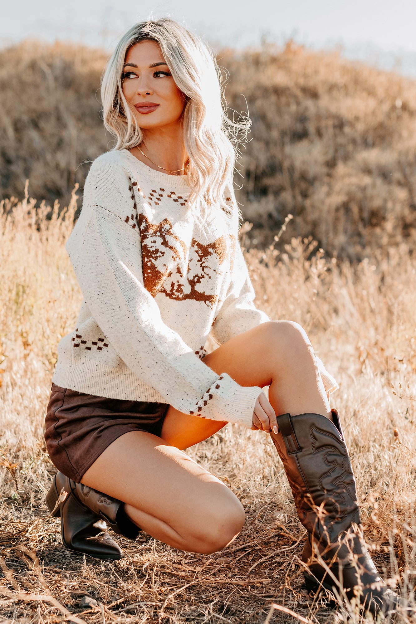 Rodeo Radiance Horse Pattern Knit Sweater (Oatmeal) - NanaMacs