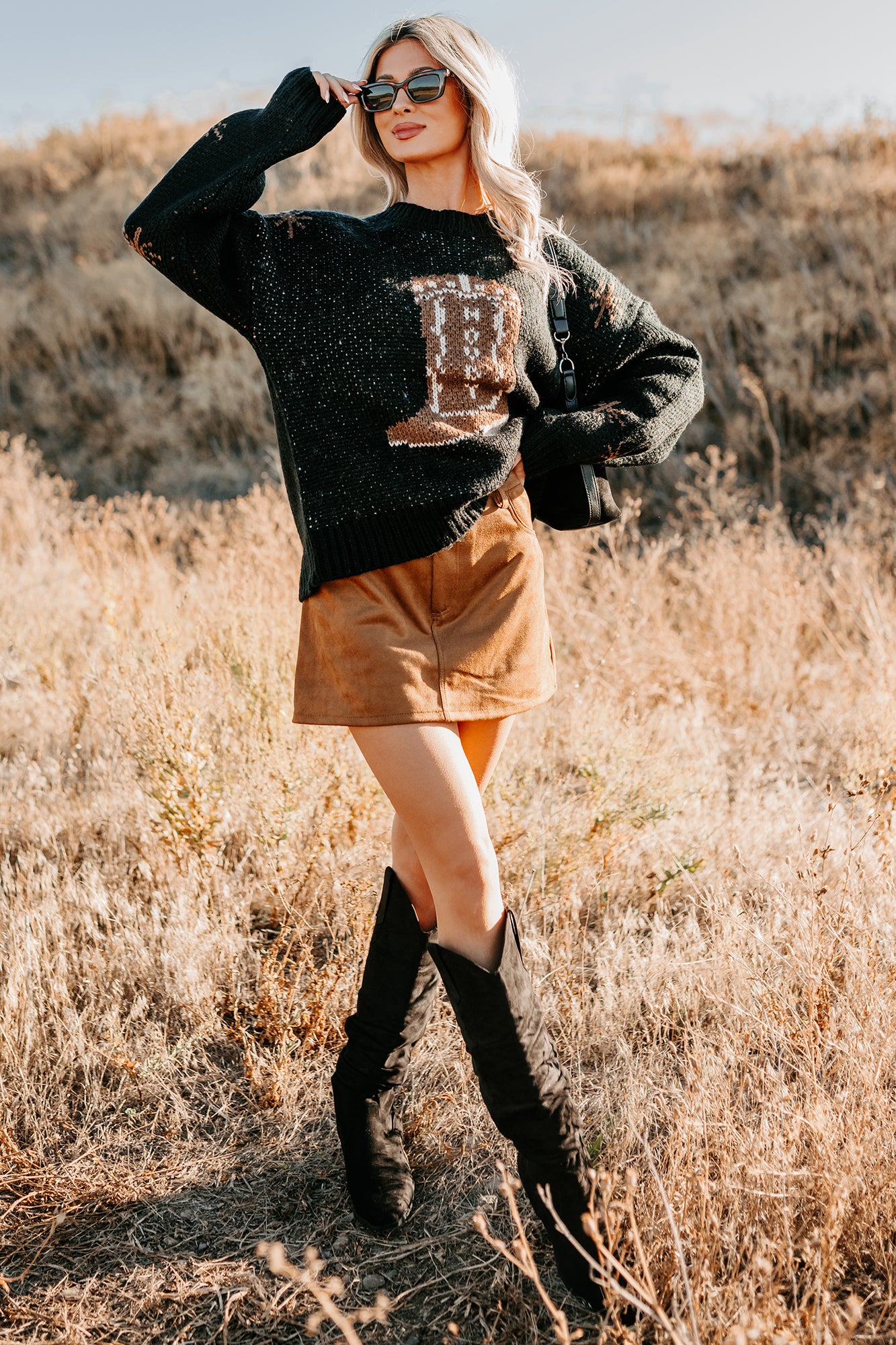 Raised On Rodeo Cowboy Boot Knit Sweater (Black) · NanaMacs