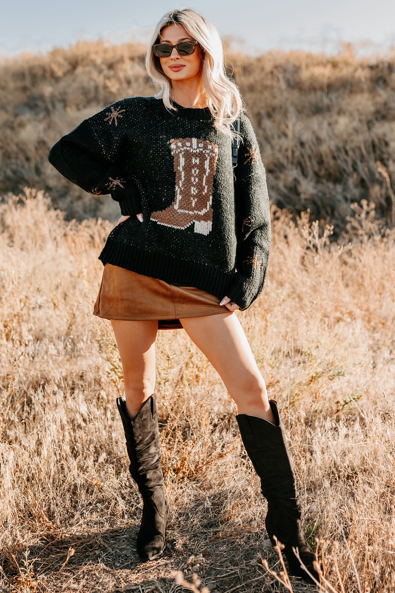 Raised On Rodeo Cowboy Boot Knit Sweater (Black) · NanaMacs
