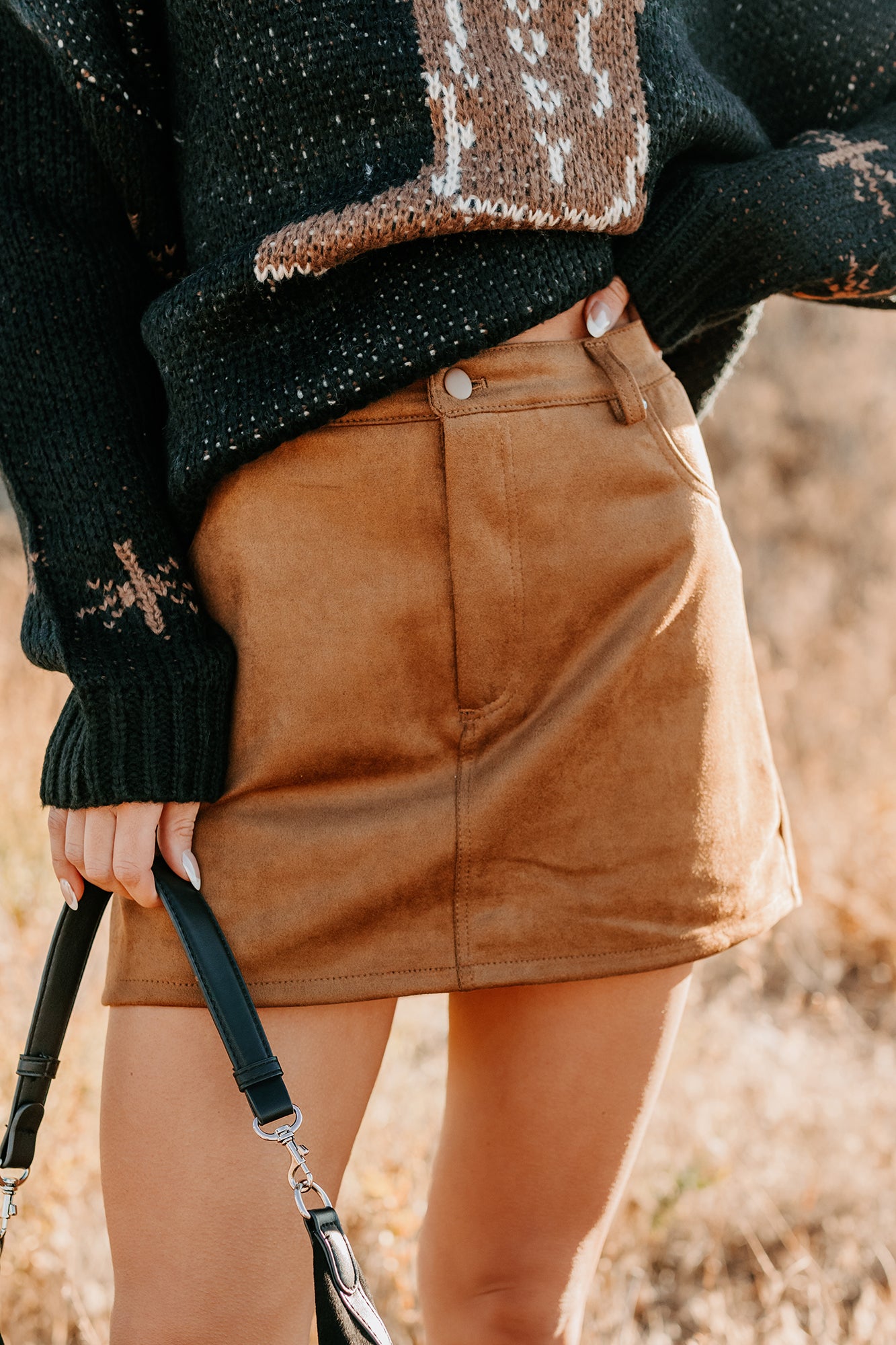 Sunset Stampede Faux Suede Mini Skirt (Camel) - NanaMacs