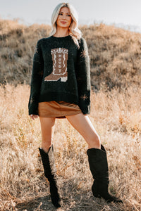 Raised On Rodeo Cowboy Boot Knit Sweater (Black) - NanaMacs