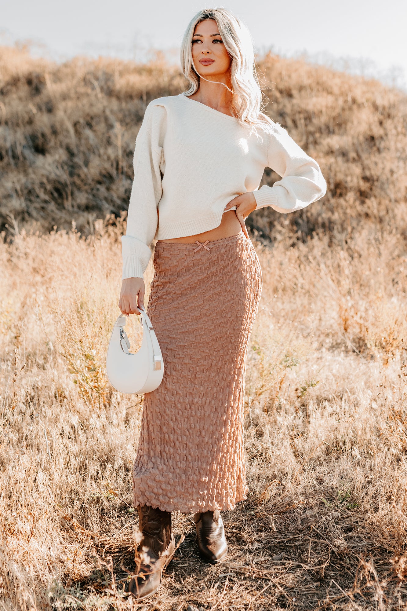 Polished Ease Textured Lace Maxi Skirt (Tan) - NanaMacs