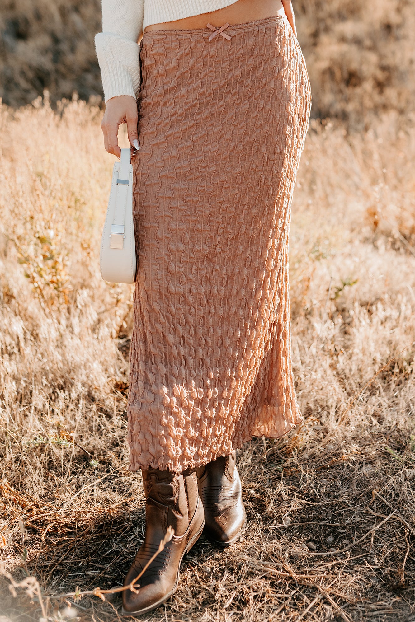Polished Ease Textured Lace Maxi Skirt (Tan) - NanaMacs