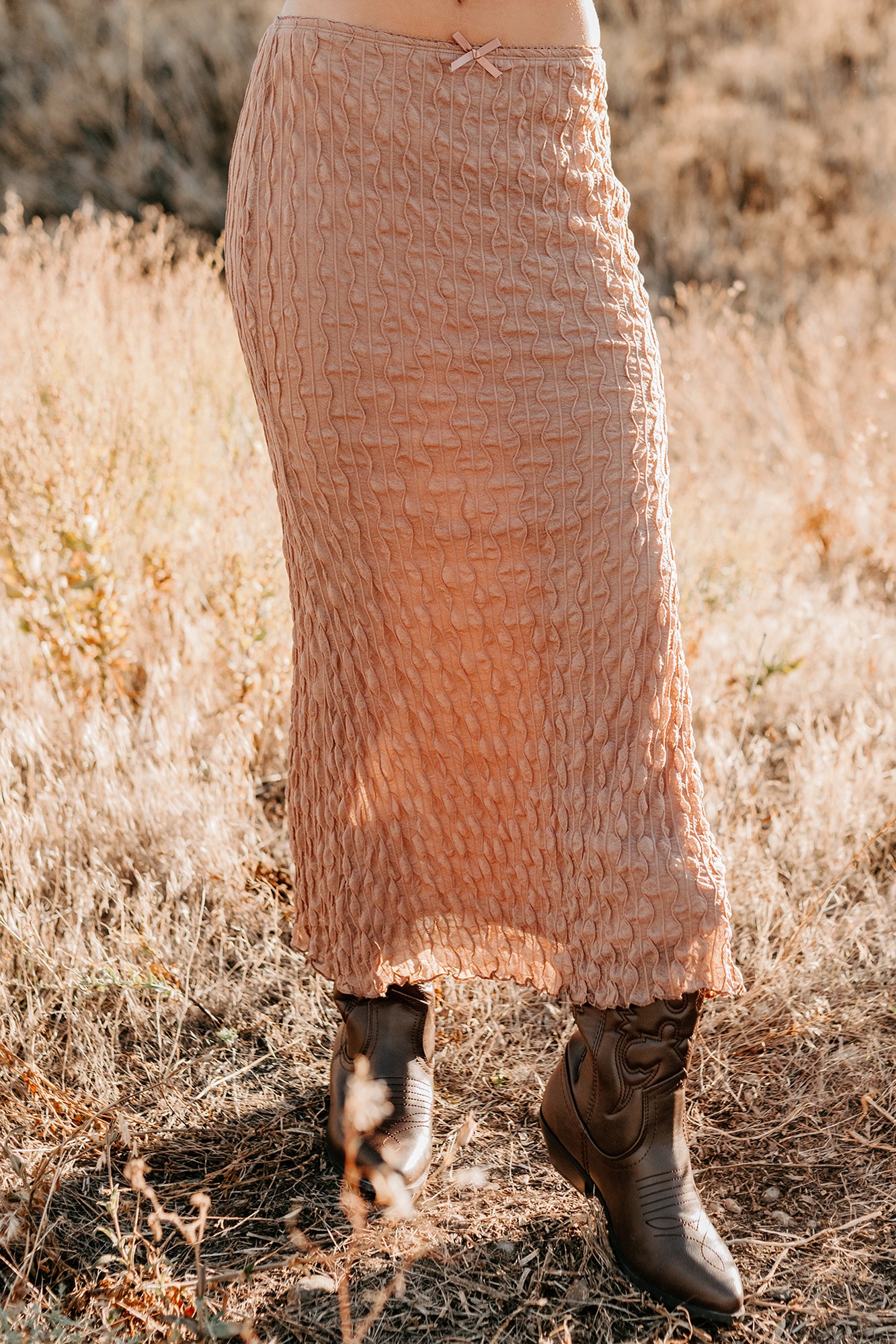 Polished Ease Textured Lace Maxi Skirt (Tan) - NanaMacs