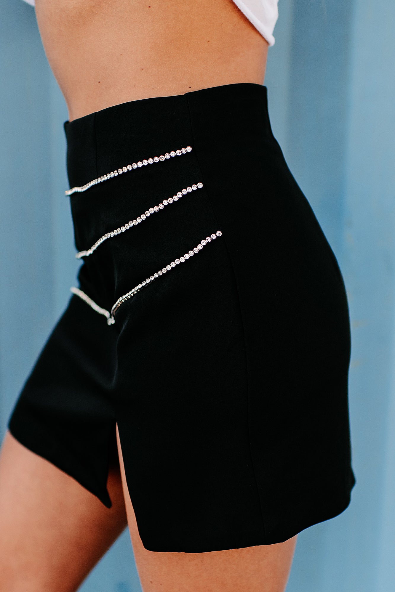 Material Girl Rhinestone Mini Skirt (Black) - NanaMacs