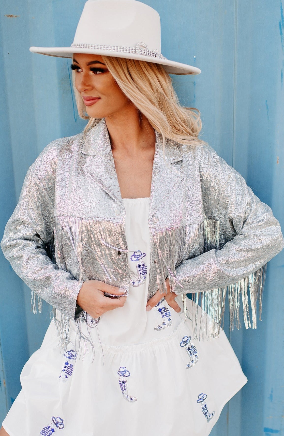 Silver sequin hotsell fringe jacket