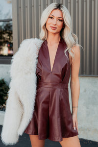 Do It Big Faux Leather Halter Romper (Red Wine) - NanaMacs