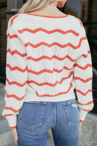 Relax Mode Chevron Cable Knit Cardigan (Cream/Rust) - NanaMacs