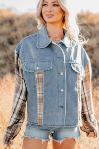 Daily Mode Plaid Denim Mix Jacket (Taupe Blend) - NanaMacs