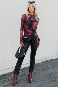 True Self Floral Mesh Long Sleeve Top (Fuchsia/Multi) - NanaMacs