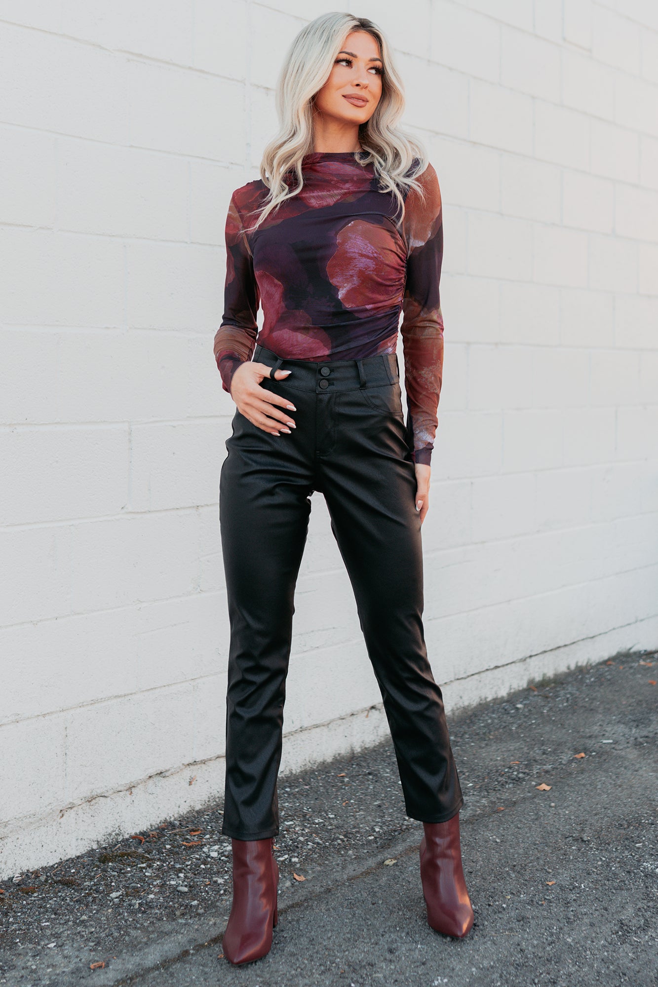 True Self Floral Mesh Long Sleeve Top (Fuchsia/Multi) - NanaMacs