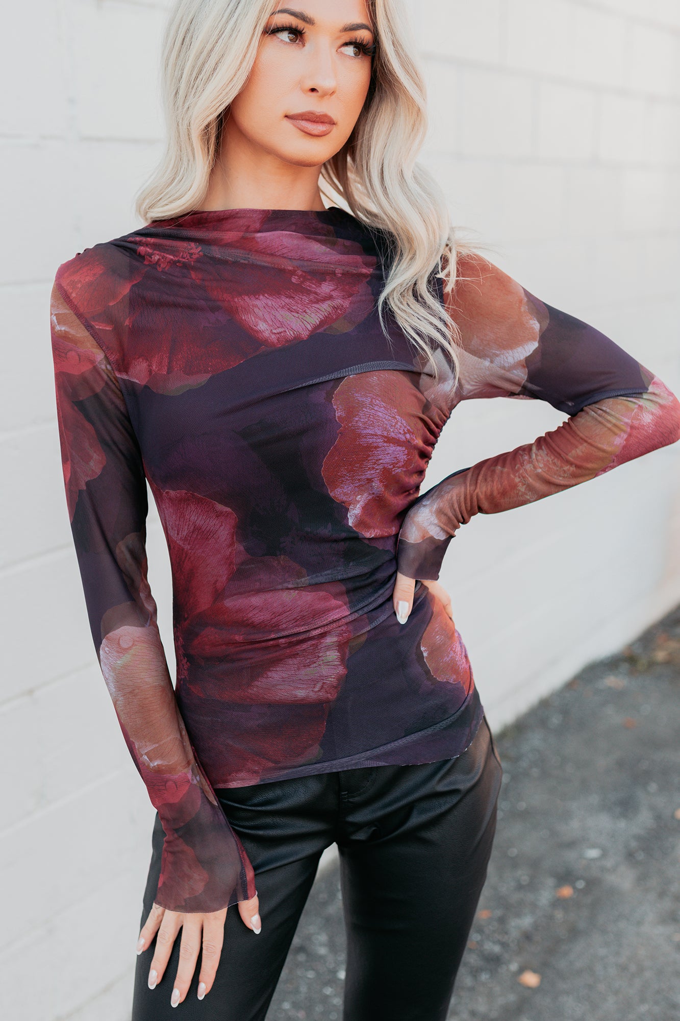 True Self Floral Mesh Long Sleeve Top (Fuchsia/Multi) - NanaMacs