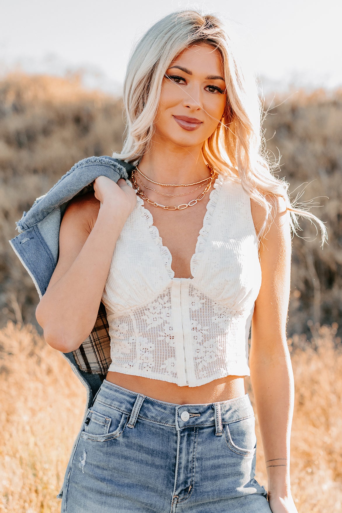 Dream In Gold Sleeveless Floral Lace Top (Cream) - NanaMacs