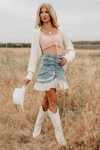 Let's Stick Together Patchwork Mini POL Skirt (Denim) - NanaMacs