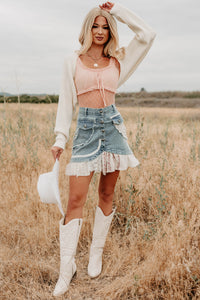 Let's Stick Together Patchwork Mini POL Skirt (Denim) - NanaMacs