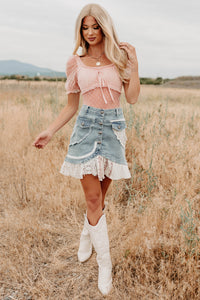 Let's Stick Together Patchwork Mini POL Skirt (Denim) - NanaMacs